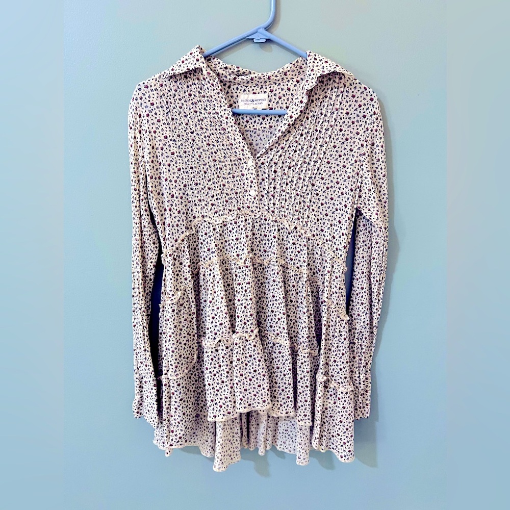 Denim & Supply Ralph Lauren Baby Doll Top floral print long sleeve light small